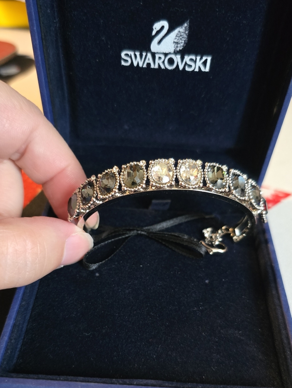 Swarovski Silver Tone Rhodium Bracelet with Clear and Smoky Crystals